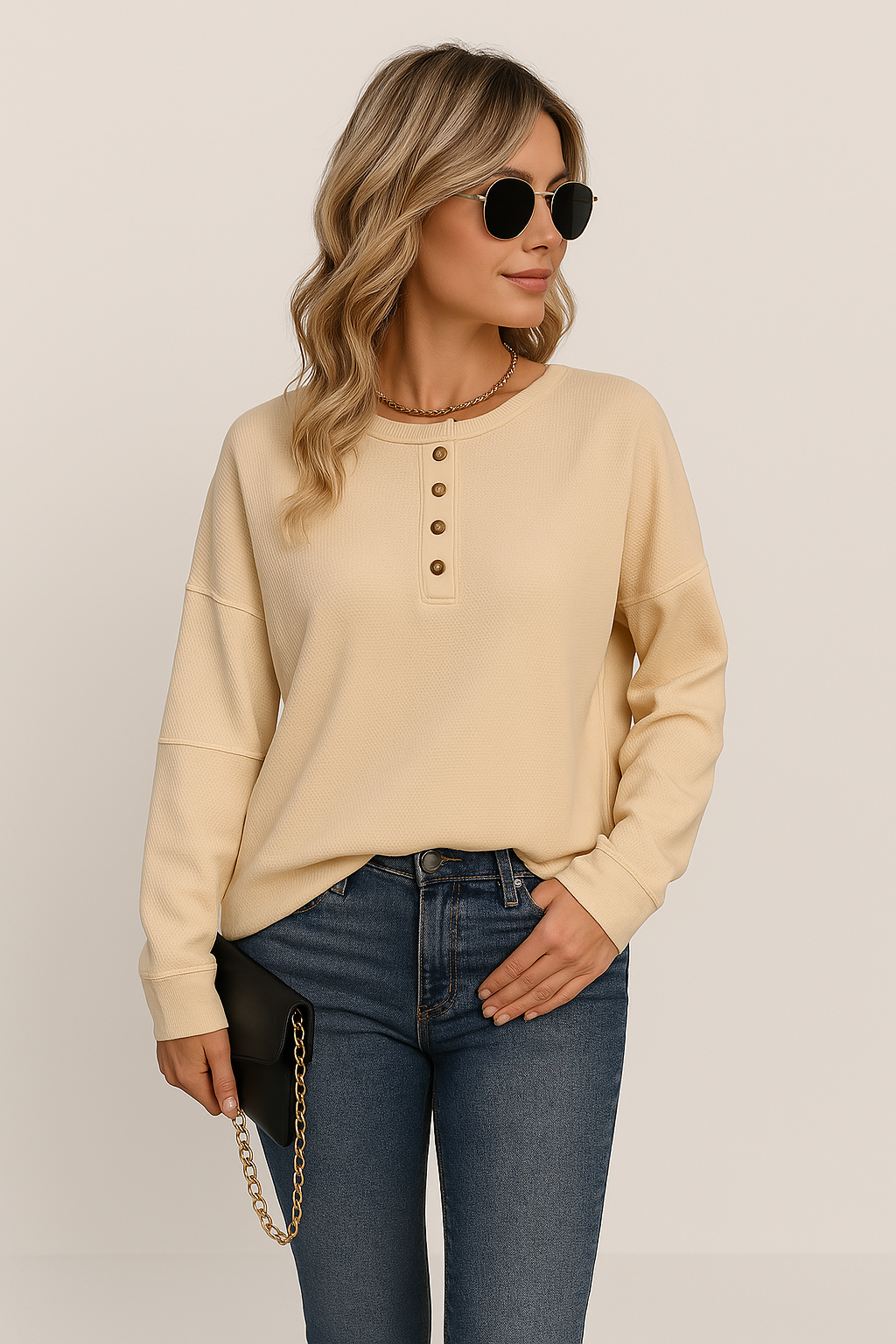 Women's Long Sleeve Waffle Knit - 
Fashinoza