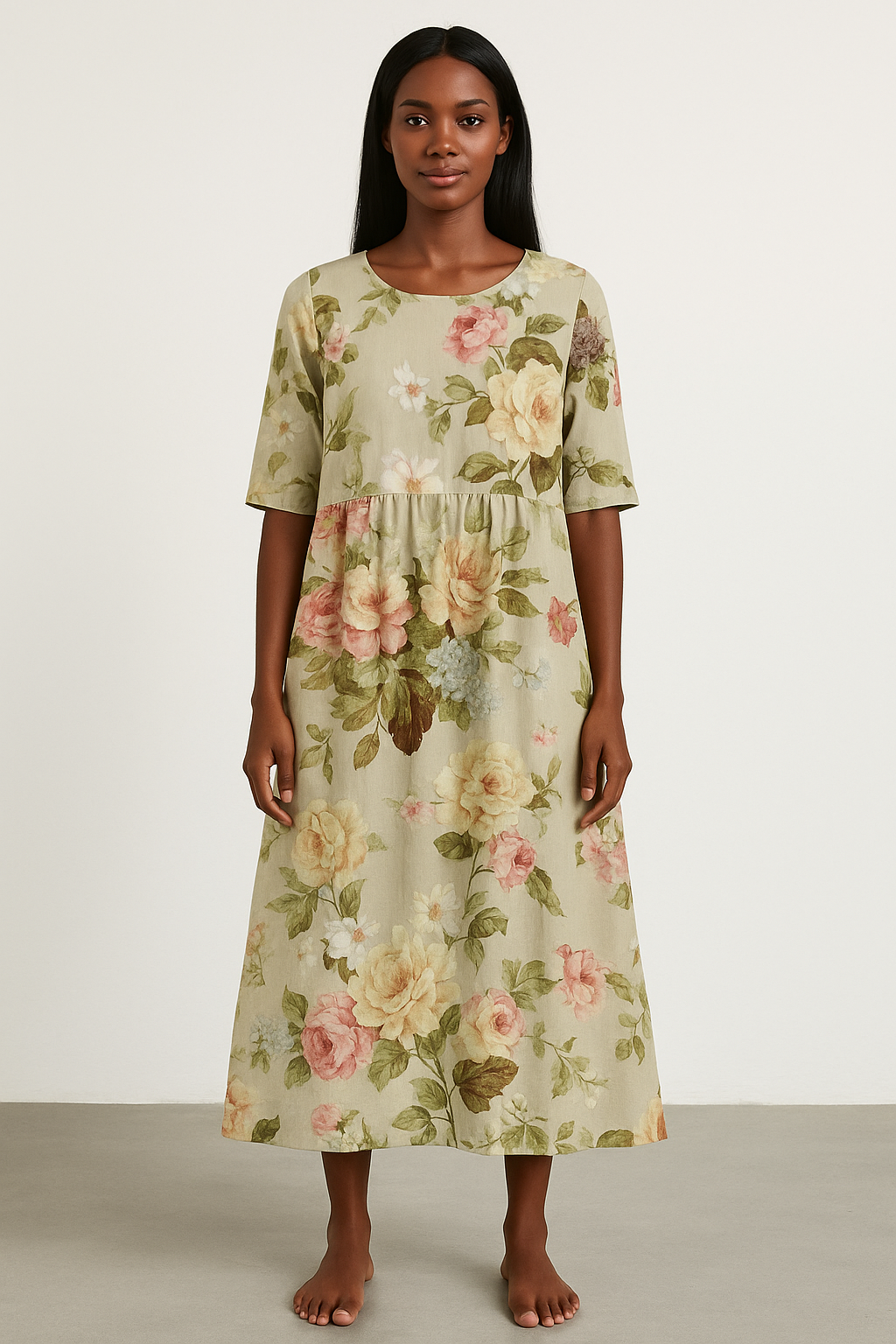 Women's Khaki Midi Dress - Fashinoza