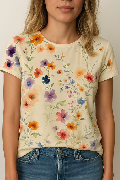 Women's Floral T-Shirt Cotton - Fashinoza