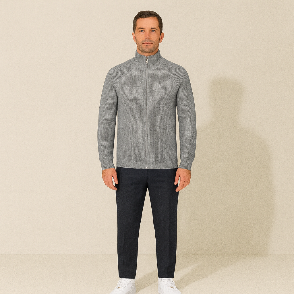 Men's Merino Wool Cardigan Sweater Zip Front