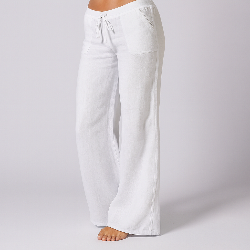 Linen Blend Casual Trousers Loose Fit - Fashinoza