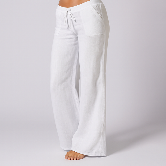 Linen Blend Casual Trousers Loose Fit - Fashinoza