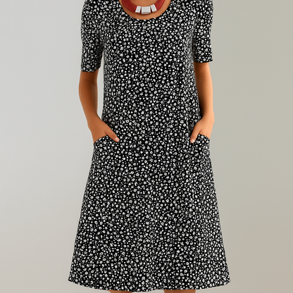 Women's Floral Midi Dress High Waist With Pockets - Fashinoza