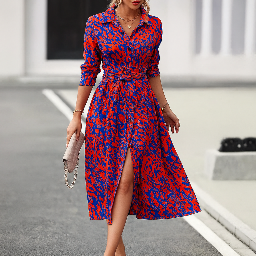 Women's A-Line Shirt Dress with Slit - Fashinoza