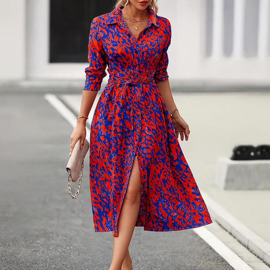 Women's A-Line Shirt Dress with Slit - Fashinoza