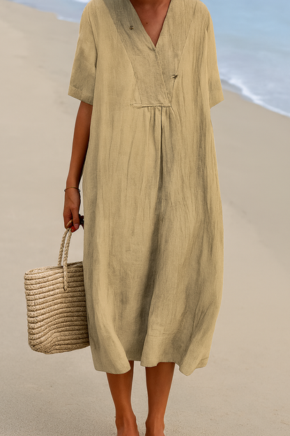 Women's Relaxed Fit V-Neck Short Sleeve Beach Dress