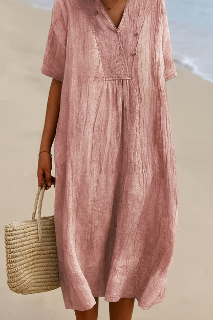 Women's Relaxed Fit V-Neck Short Sleeve Beach Dress