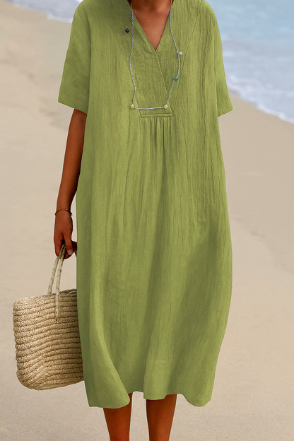 Women's Relaxed Fit V-Neck Short Sleeve Beach Dress
