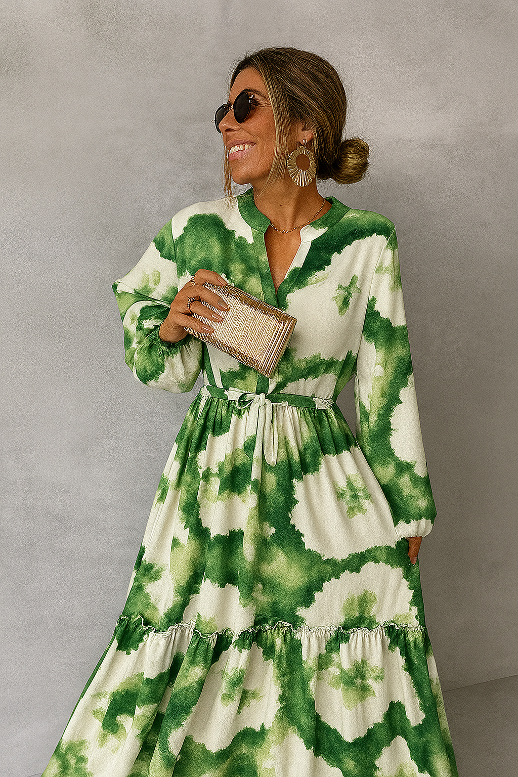 Women's Long Sleeve V Neck Maxi Dress - Fashinoza