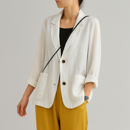 Relaxed Fit Blazer Natural Fibers - Fashinoza