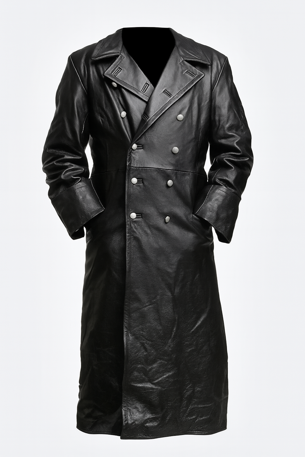 Men's Leather Trench Coat Gothic Style Black - Fashinoza