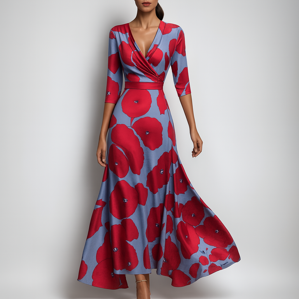 Women's V-Neck Maxi Dress Bohemian Style - Fashinoza
