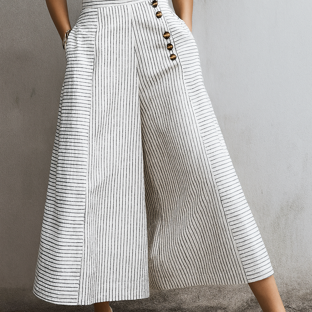 Women's Wide Leg Trousers Striped Lightweight High Waist - Fashinoza