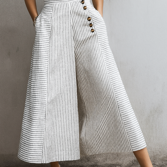 Women's Wide Leg Trousers Striped Lightweight High Waist - Fashinoza