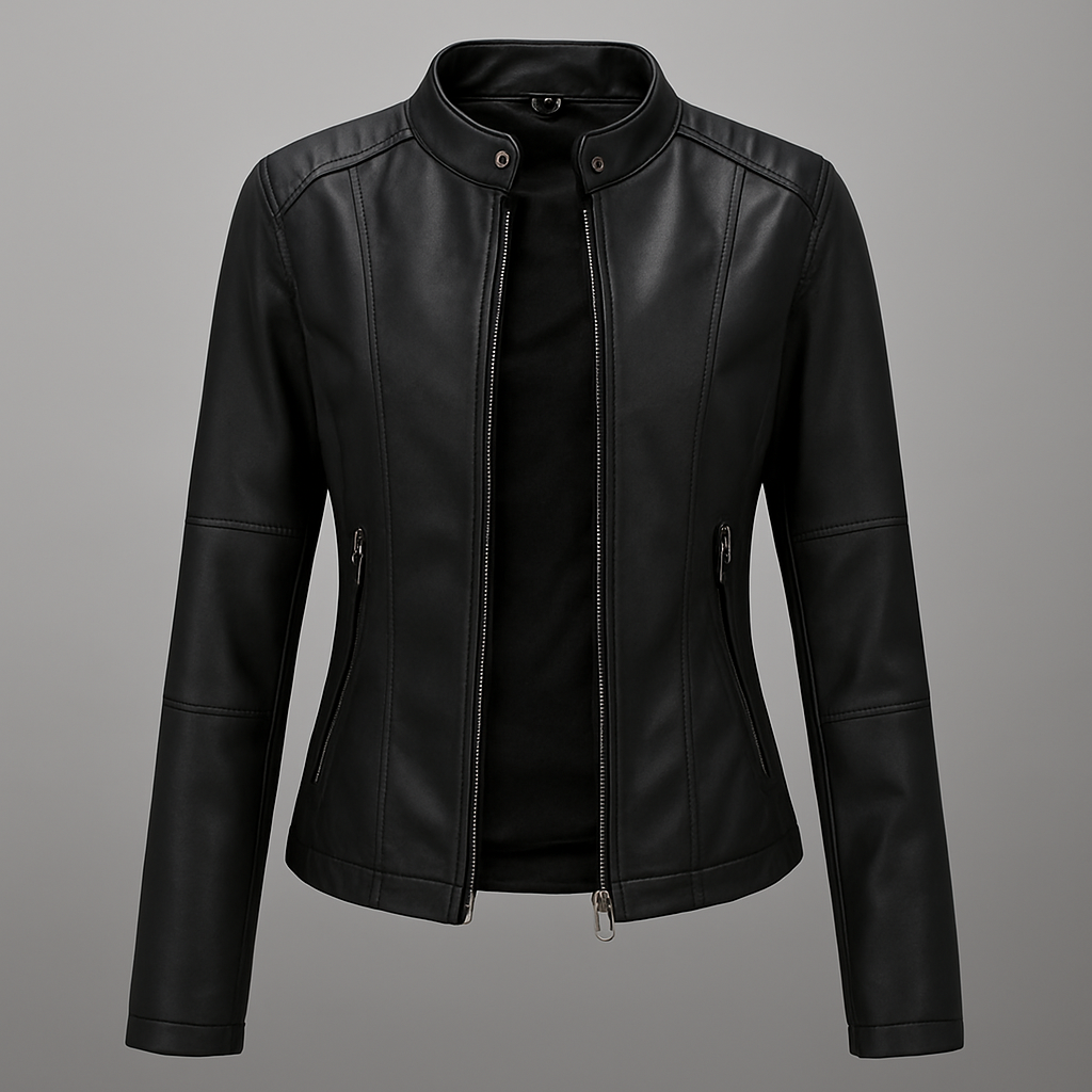 Women's Leather Moto Jacket Red - Fashinoza