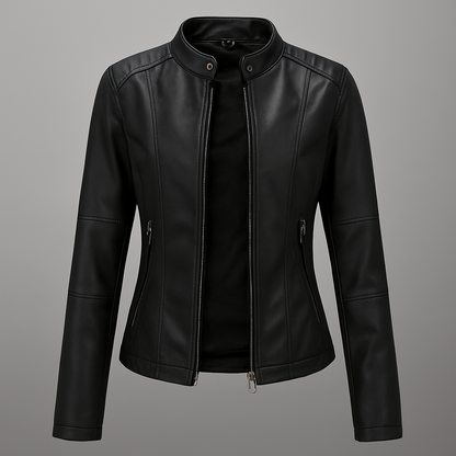 Women's Leather Moto Jacket Red - Fashinoza
