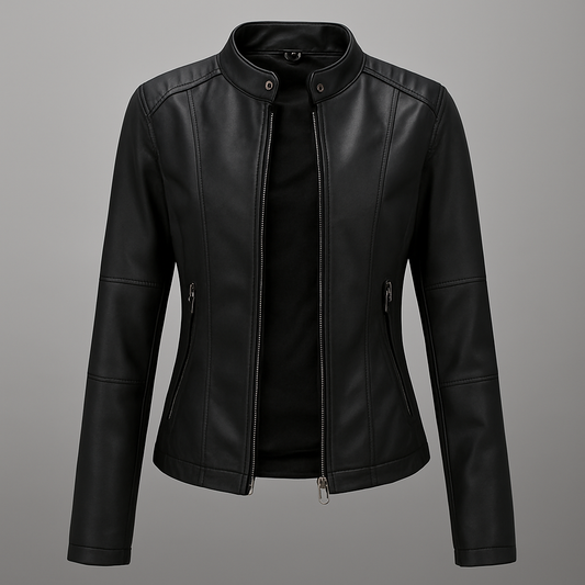 Women's Leather Moto Jacket Red - Fashinoza