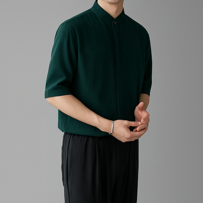 Men's Mandarin Collar Long Sleeve Shirt - Fashinoza