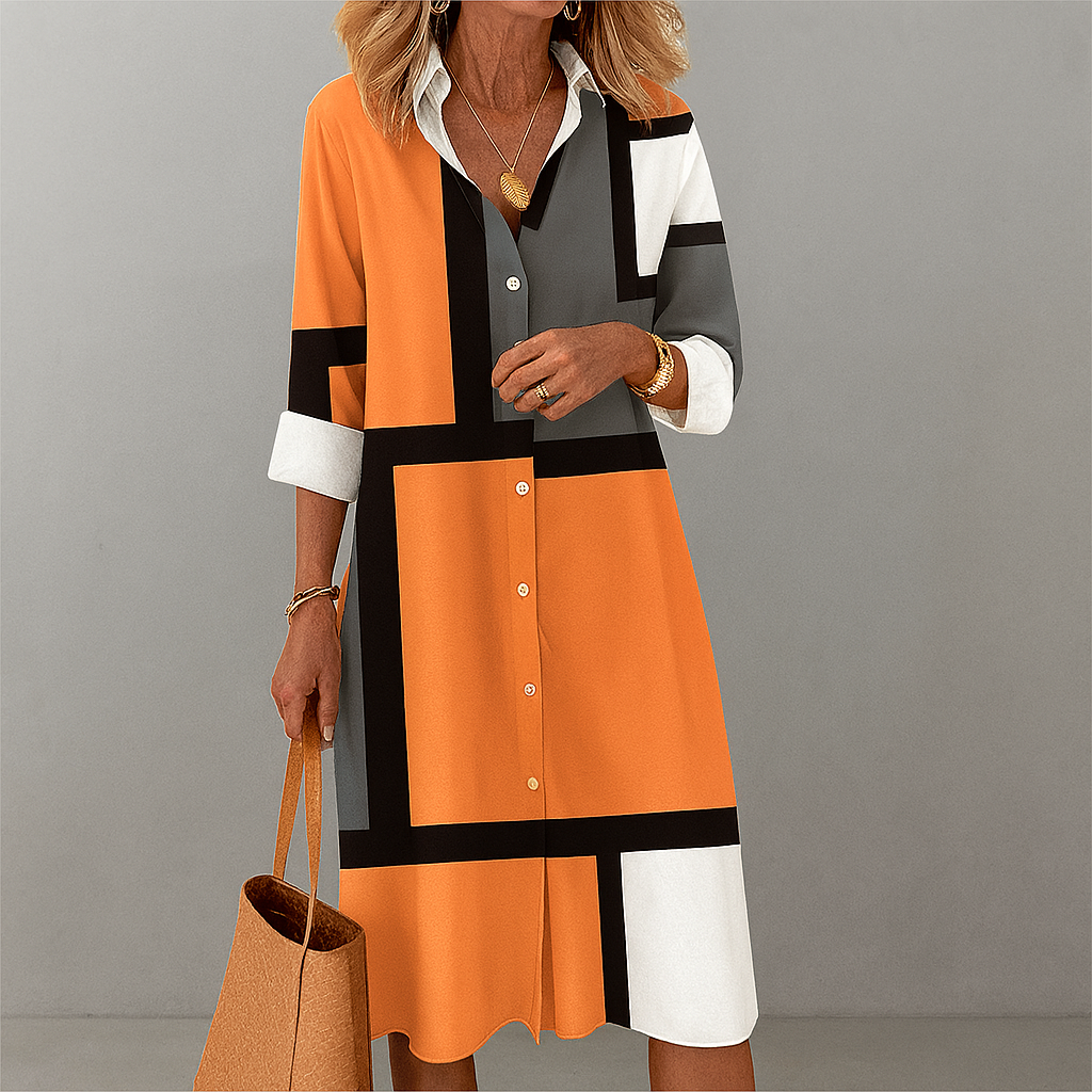 Women's Geometric Print Shirt Dress - Fashinoza