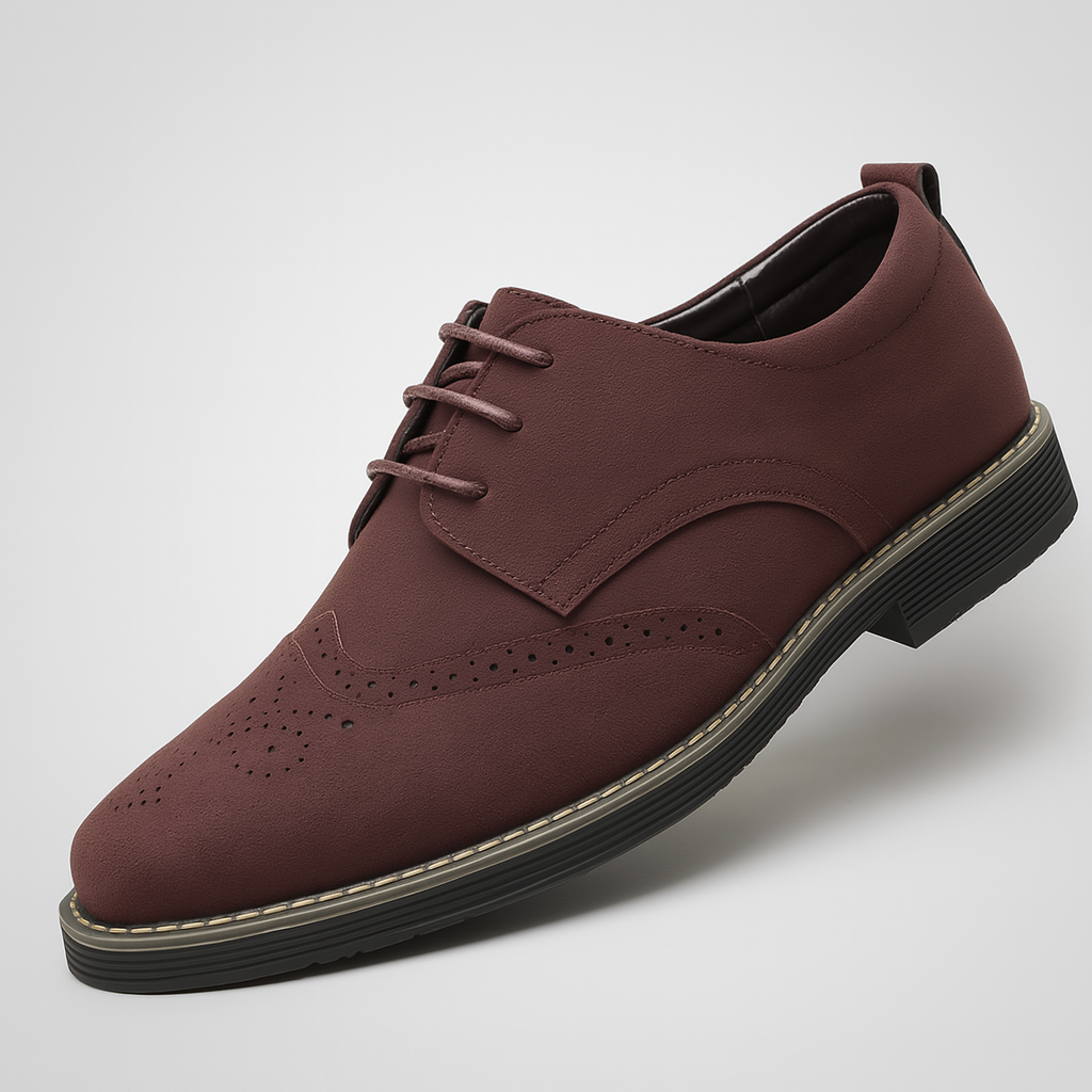 Men's Suede Oxford Shoes Brogue Detail Brown - Fashinoza