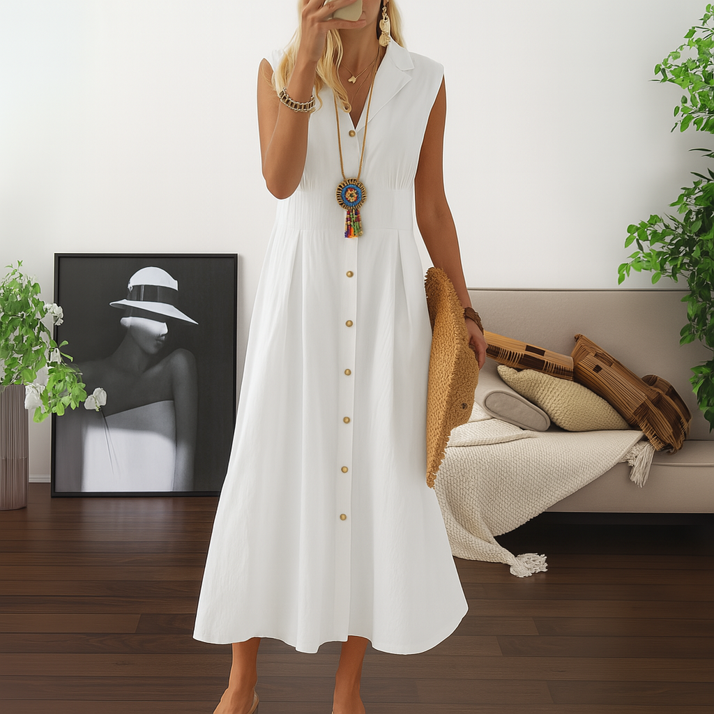 Women's A-Line Maxi Dress Button Down Flowy