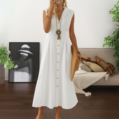 Women's A-Line Maxi Dress Flowy Button Down