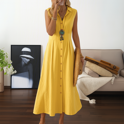 Women's A-Line Maxi Dress Flowy Button Down