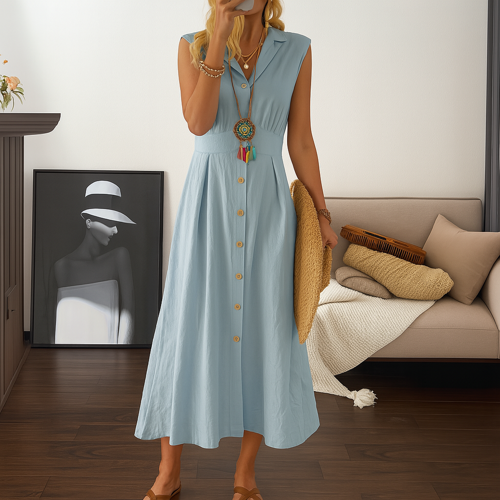 Women's A-Line Maxi Dress Button Down Flowy - Fashinoza