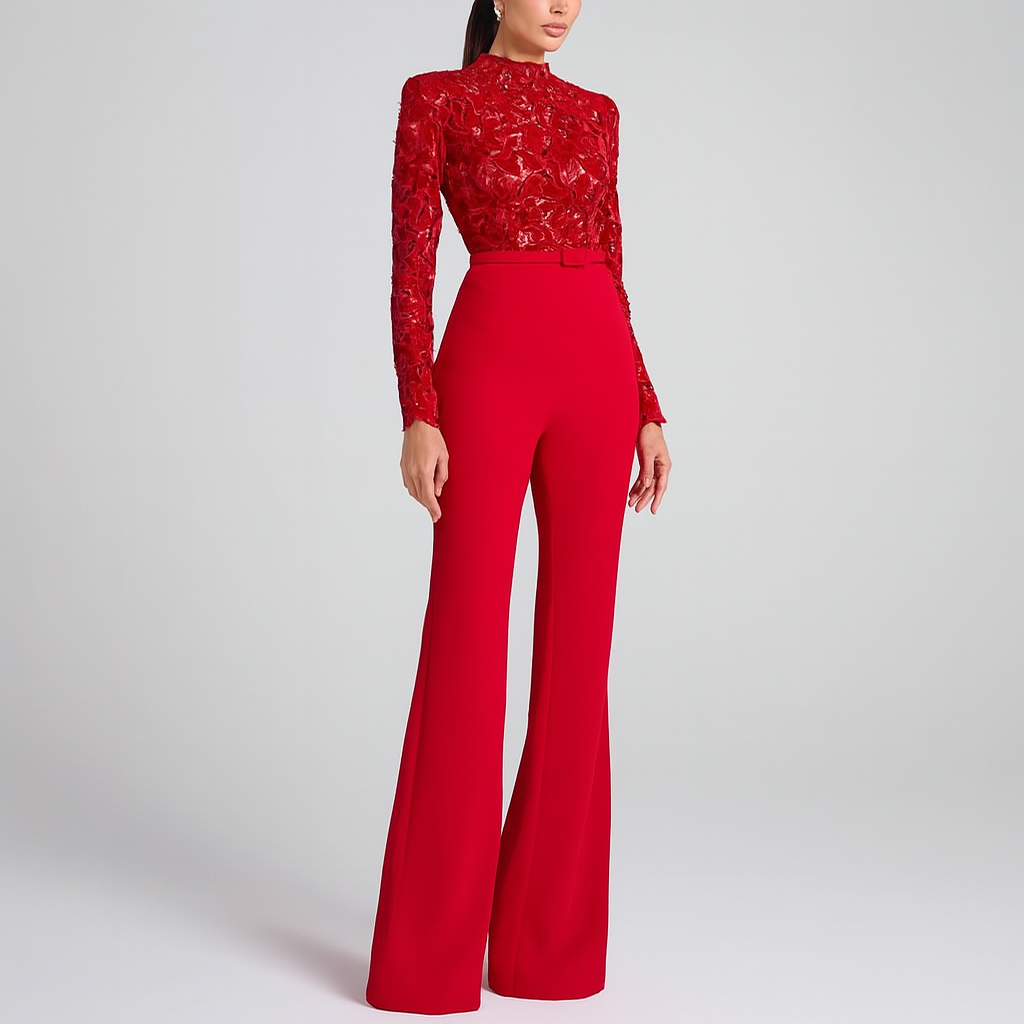 Women's Lace Jumpsuit Embroidered White