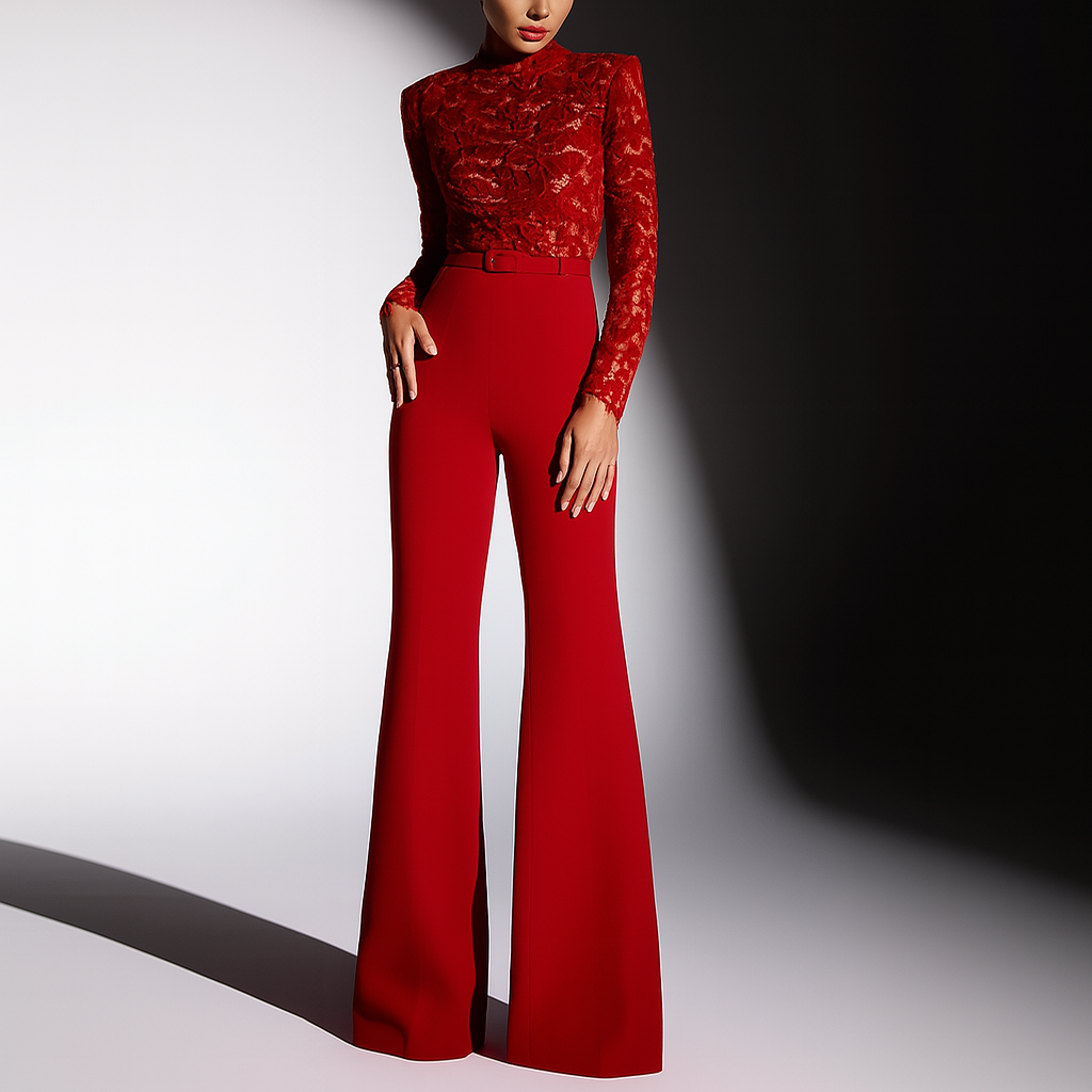 Women's Lace Jumpsuit Embroidered White - Fashinoza