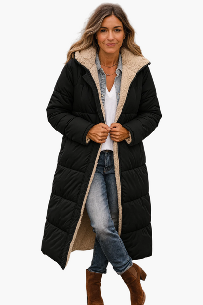 Women's Quilted Puffer Coat Fleece Lined Full Length - 
Fashinoza