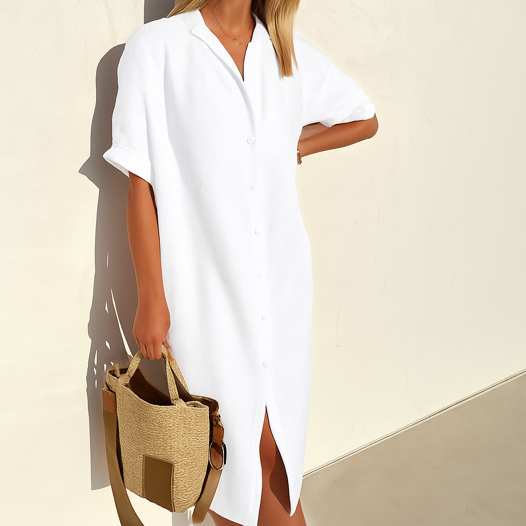 Women's Linen Shirt Dress - Fashinoza