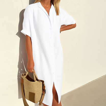 Women's Linen Shirt Dress - Fashinoza
