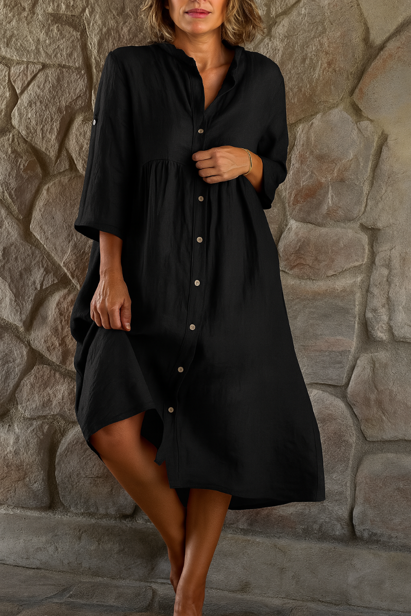 Cotton Linen Shirt Dress Relaxed Fit