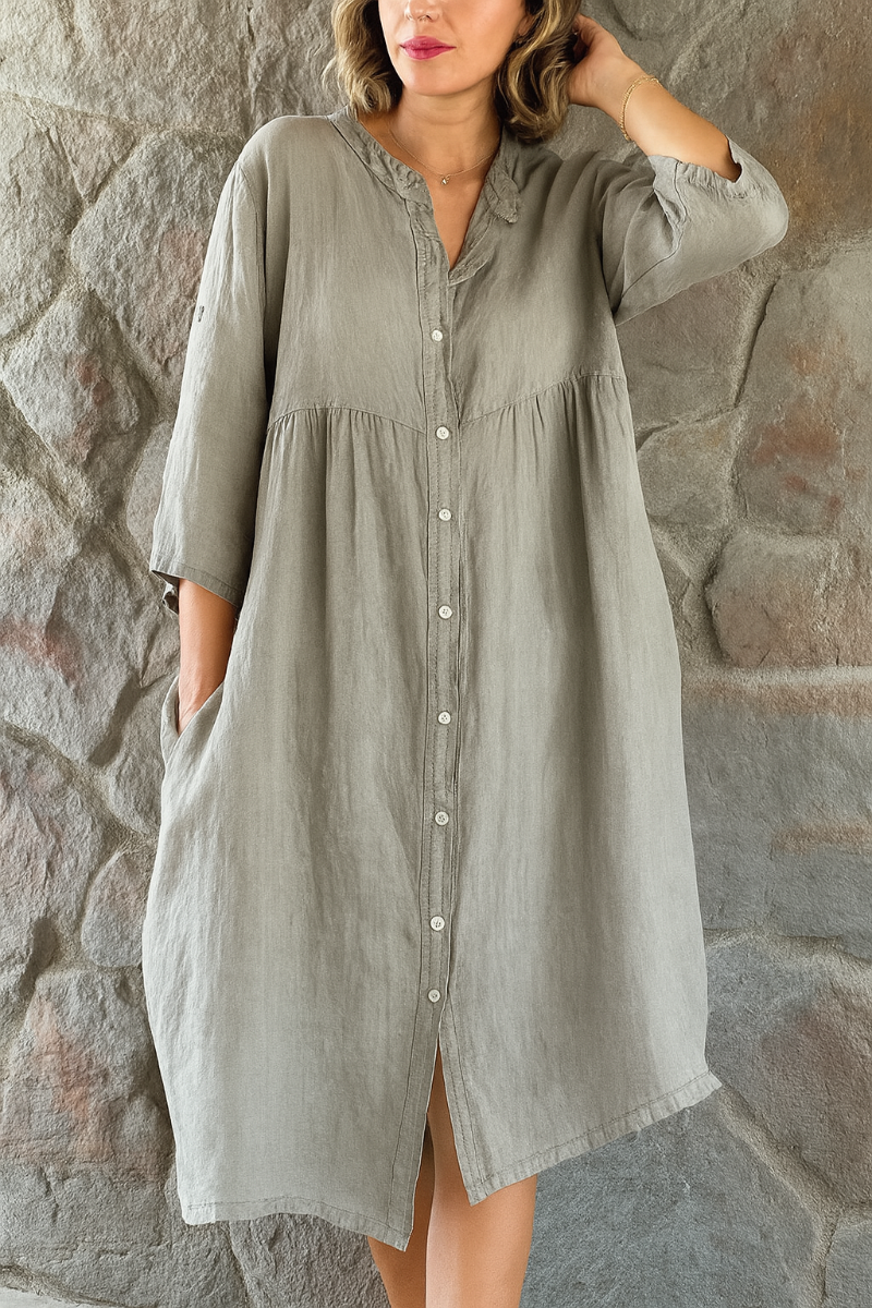 Cotton Linen Shirt Dress Relaxed Fit