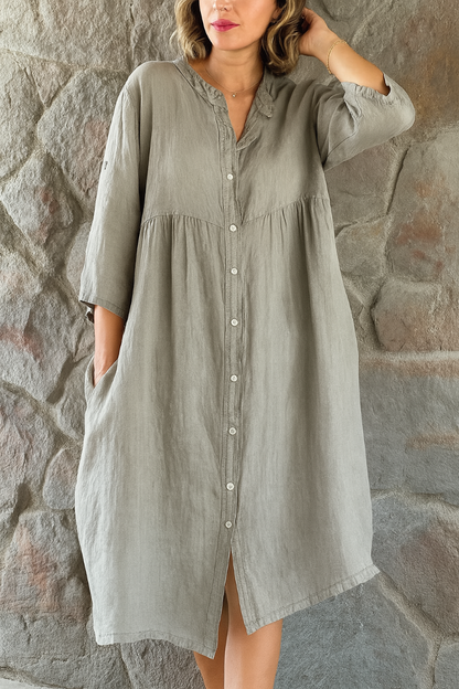 Cotton Linen Shirt Dress Relaxed Fit
