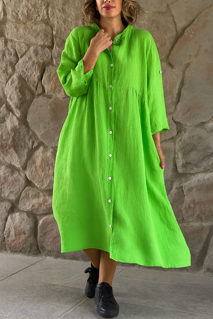 Cotton Linen Shirt Dress Relaxed Fit