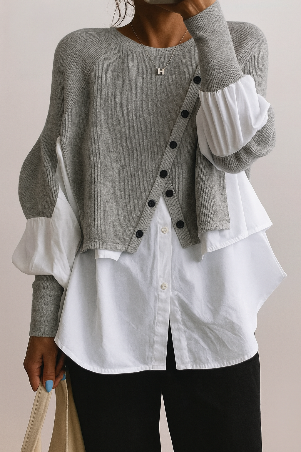 Women's 2-In-1 Pullover White Blouse Hem - Fashinoza