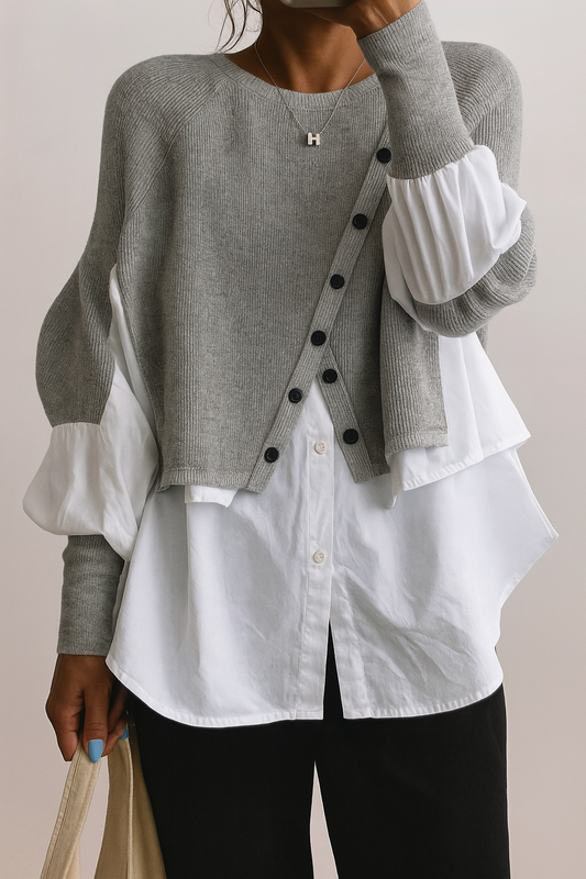 Women's 2-In-1 Pullover White Blouse Hem - Fashinoza