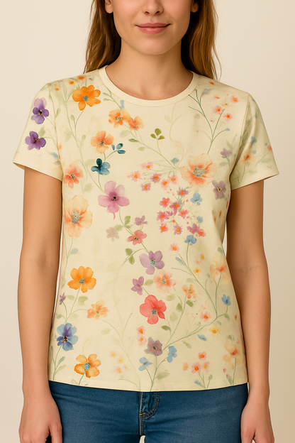 Women's Floral T-Shirt Comfortable Retro Style - Fashinoza