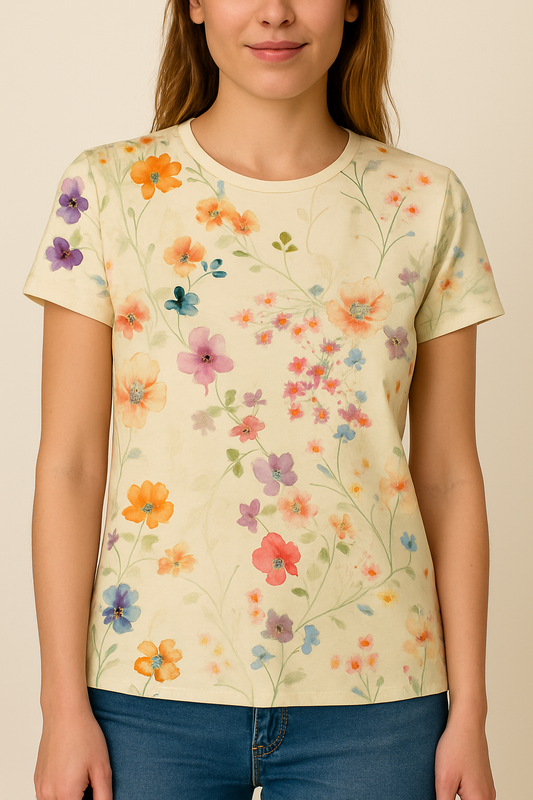 Women's Floral T-Shirt Comfortable Retro Style - Fashinoza