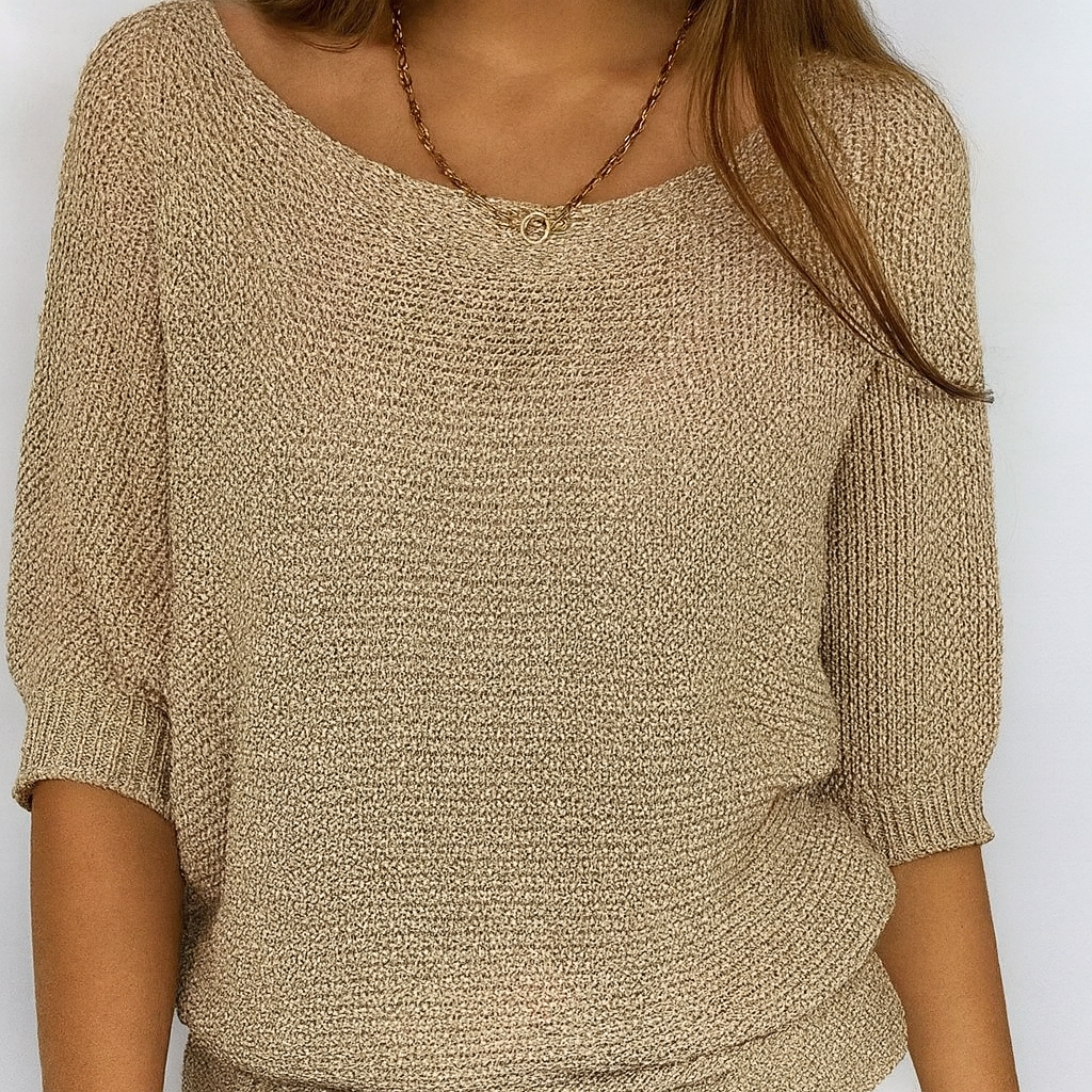 Khaki Crew Neck Knitted Sweater - Fashinoza