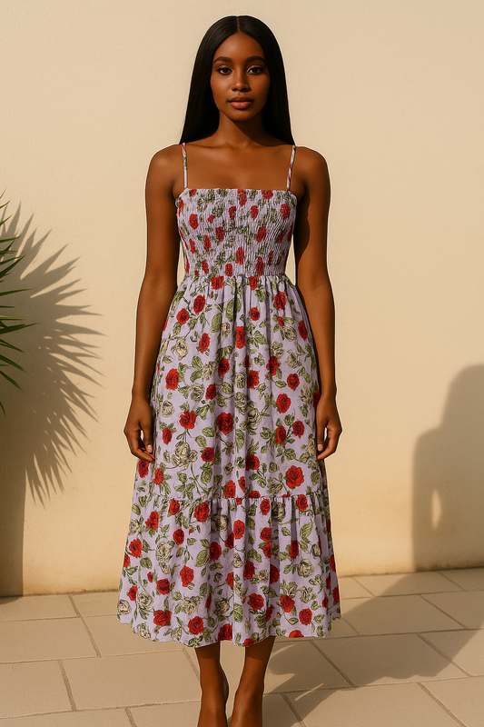 Women's Floral Midi Dress Lavender - Fashinoza