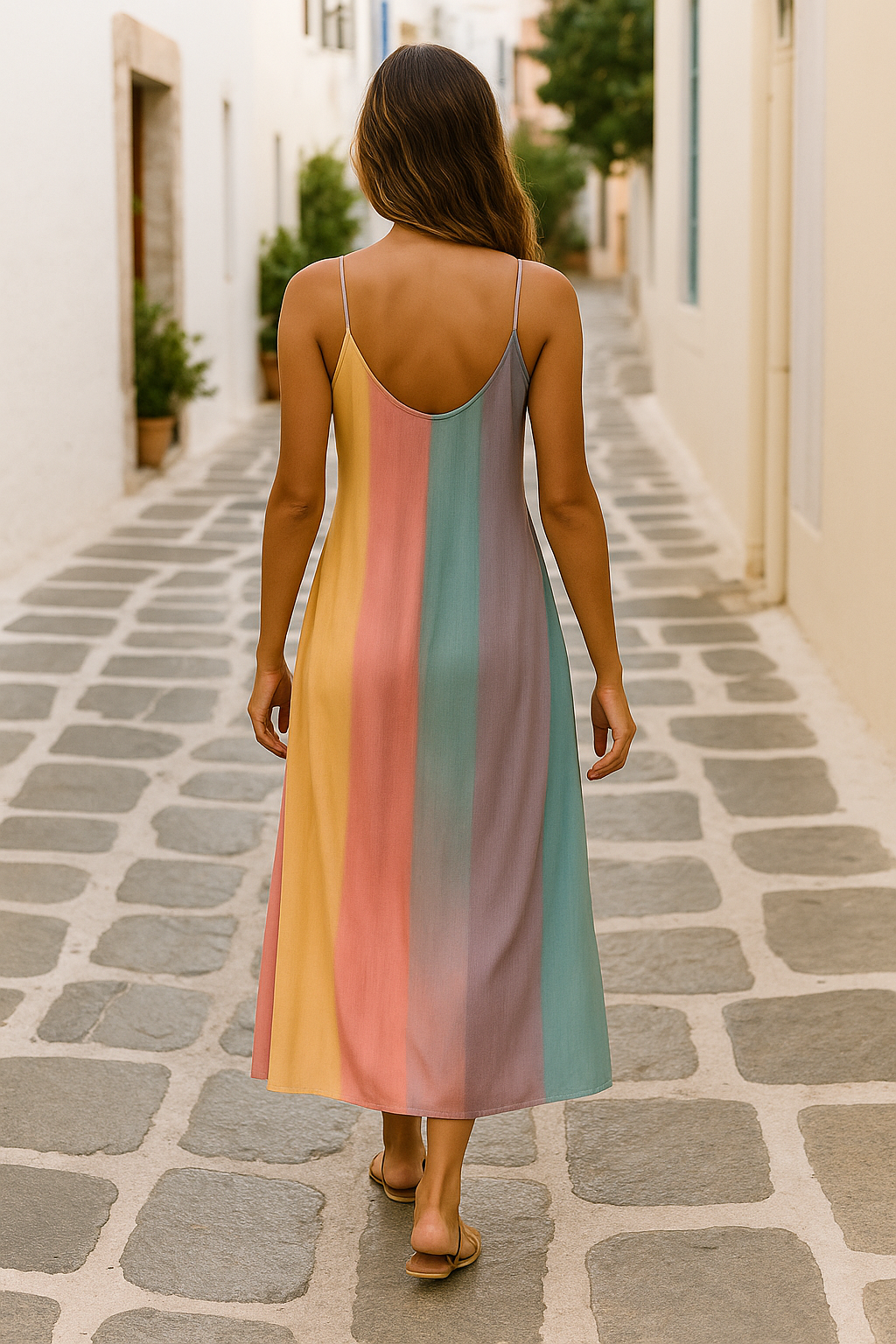 Women's Striped Maxi Dress Pastel Colors