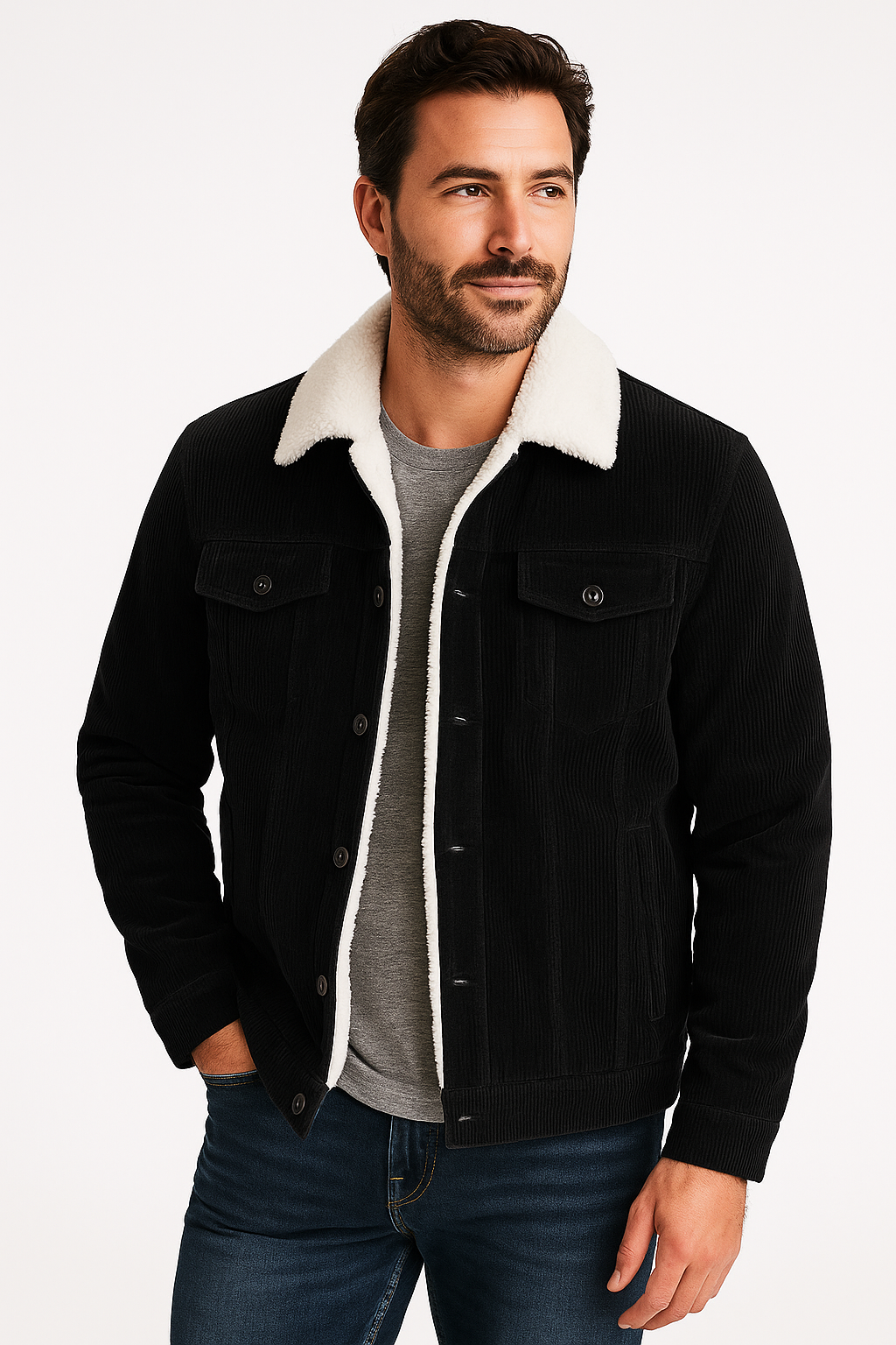 Men's Velvet Parka Jacket Cotton Black - Fashinoza