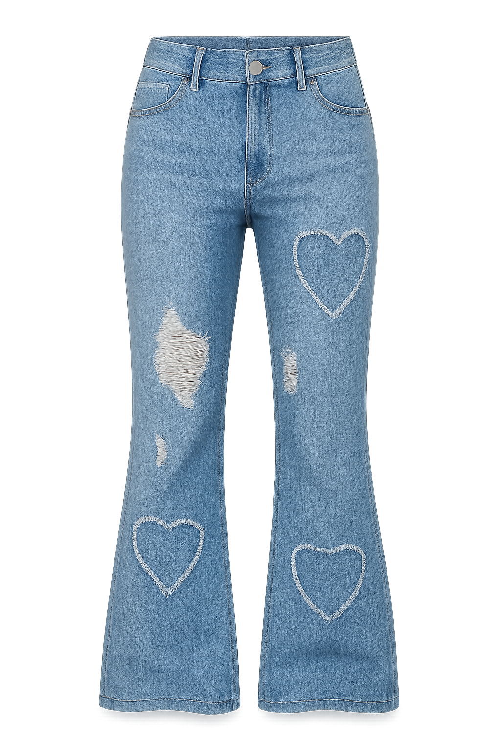 Women's Distressed Jeans Embroidered High Elastic Denim