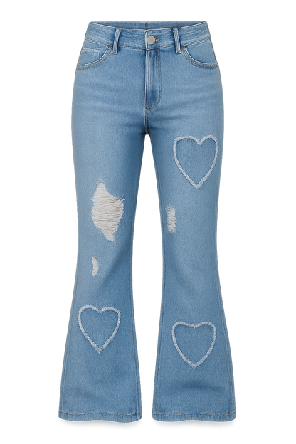 Women's Distressed Jeans Embroidered High Elastic Denim