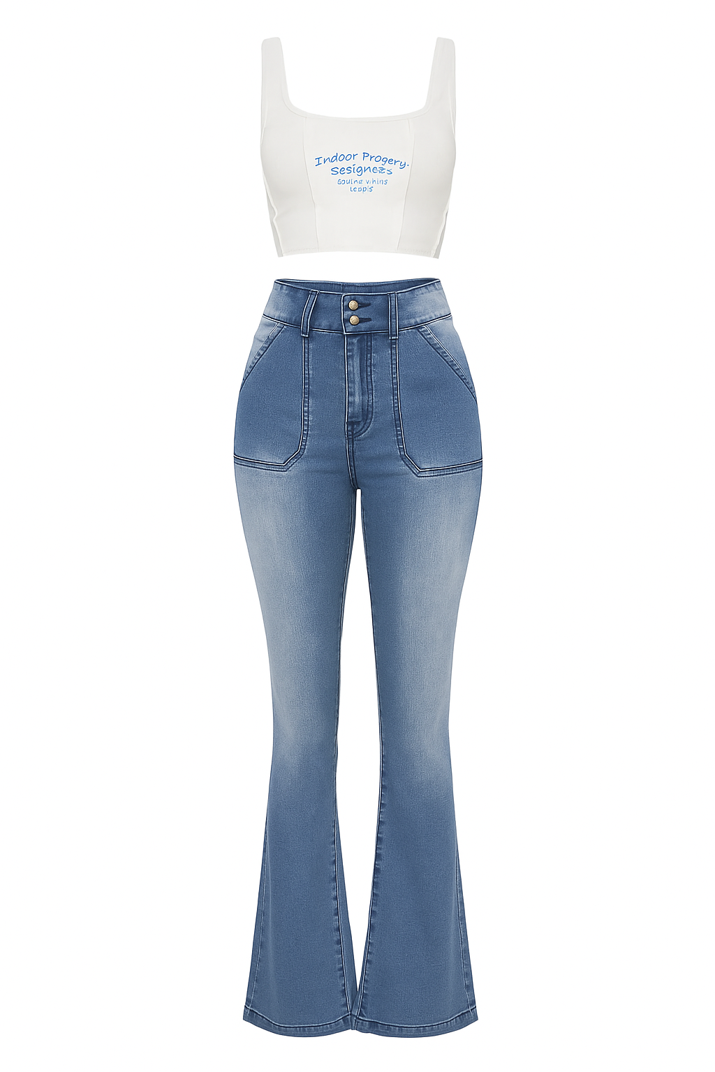 Women's Light Blue Flare Jeans Stretch Fabric