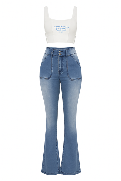 Women's Light Blue Flare Jeans Stretch Fabric