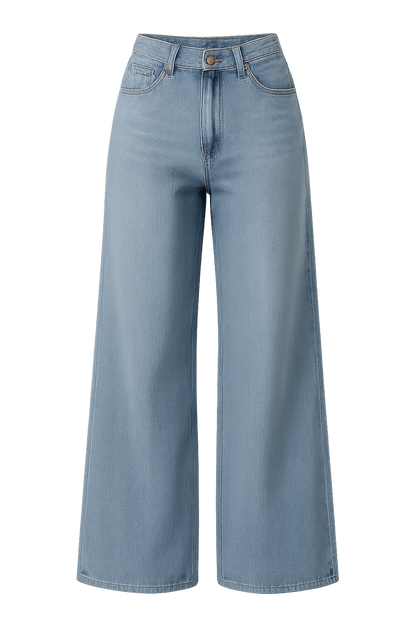 Women's High Waist Wide Leg Jeans 3/4 Length Straight - Fashinoza